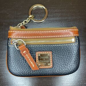 Dooney & Bourke Pebble Grain Black Leather Small Coin Case Red Liner